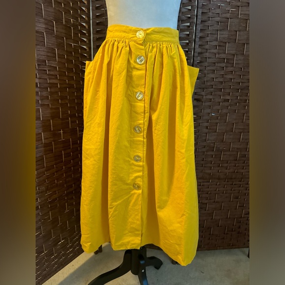 Ken Sington Square Vintage Y2K Yellow Skirt Large Side Pockets Button Up USA 28 - Picture 9 of 11
